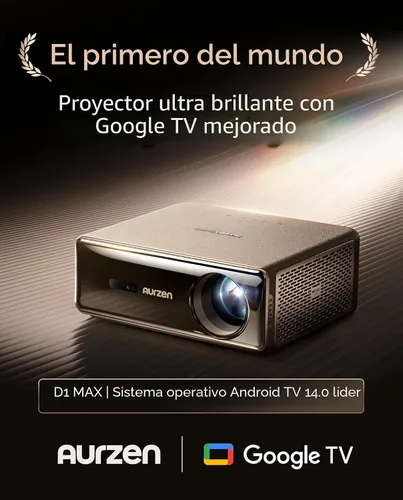 Vista 2 de Aurzen Proyector EAZZE D1 MAX 1000 ANSI Google TV con soporte 4K y MEMC with Gemini for TV, 20W DoIby Audio, Native 1080P, Auto Focus/Keystone