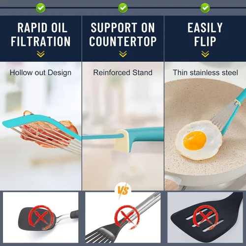 Vista 5 de Espátula de pescado, espátula de silicona resistente al calor de 600 ℉ con cepillo de untar, para utensilios de cocina antiadherentes, espátulas