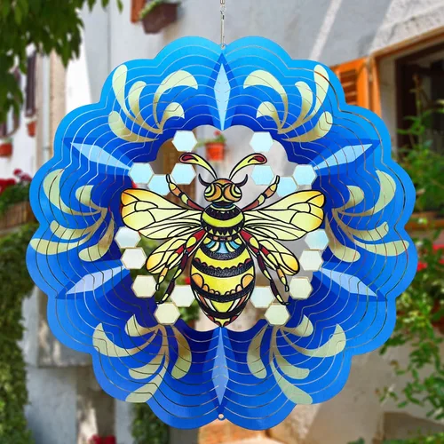 Vista 8 de Molinillos de viento de abeja colgantes en 3D, regalos de abeja para mujeres, mamá, abuela, papá, escultura cinética de viento de resorte de metal