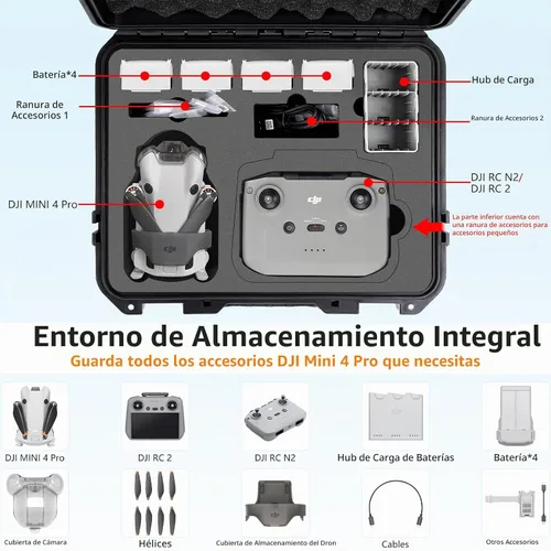 Vista 3 de Funda rígida para DJI Mini 4 Pro, funda de transporte impermeable con correa para todos los accesorios DJI Mini 4 Pro Fly More Combo Drone