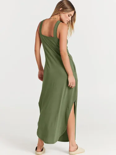 Vista 5 de ANRABESS Vestido largo casual de verano para mujer, con tirantes cruzados, sexy, abertura lateral, sin mangas, suelto, para playa, con bolsillos
