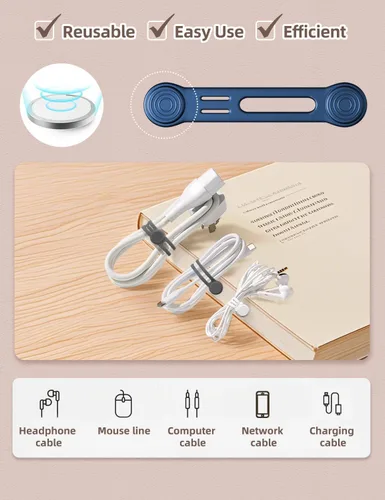Vista 4 de Kanemc Paquete de 8 lazos giratorios magnéticos, atadura de cable magnética de silicona reutilizable para USB, auriculares, cargador, cables