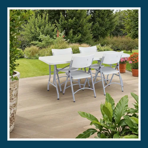Vista 2 de OEF Furnishings OEFBT3072 Mesa de trabajo plegable para interiores y exteriores con superficie de resina gris texturizada y marco de patas de acero