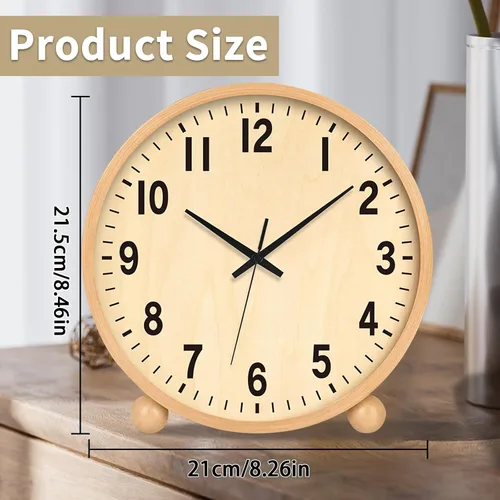 Vista 7 de Maxspace Reloj de mesa de madera, reloj de escritorio silencioso sin tictac de 8 pulgadas, funciona con pilas, reloj analógico de escritorio