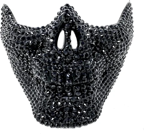Vista 2 de Máscara de mascarada de dientes de calavera con diamantes de imitación, disfraz de fiesta de Halloween