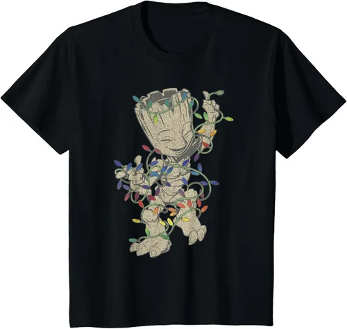 Vista 32 de Marvel Camiseta de luces navideñas Guardians Of The Galaxy Groot, Negro, S