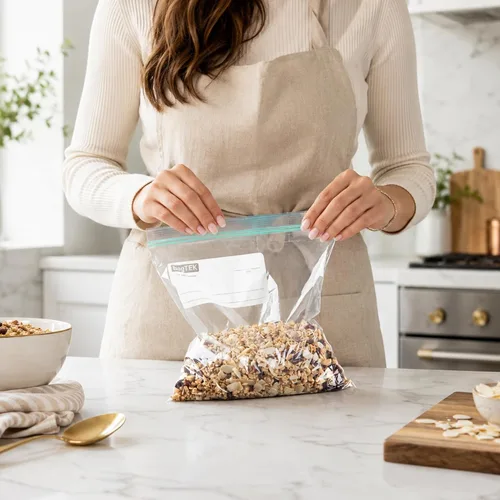 Vista 5 de Restaurantware -Bag Tek - Bolsas de almacenamiento con cremallera de 1 galón, 25 bolsas desechables con cremallera - Doble cremallera, a prueba