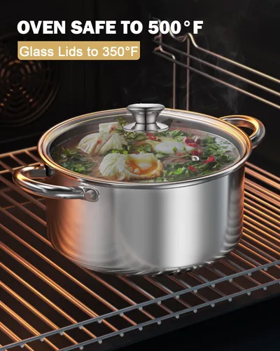 Vista 6 de Cook N Home 02401 Ollas multiuso de acero inoxidable con fondo encapsulado de 4 cuatro piezas, 8 cuartos de galón Steamer Basket, Pasta Strainer