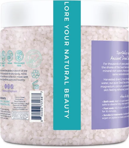 Vista 7 de Natural Elephant Baño de sal del mar muerto y remojo de pies para relajarse y nutrir, 100% puro con aceite esencial, grano grueso medio