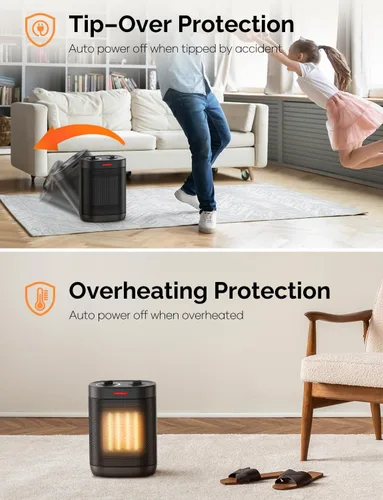 Vista 4 de Calentador de espacio de cerámica PTC de 1500 W para uso en interiores, calentador eléctrico portátil con termostato ajustable, calentador