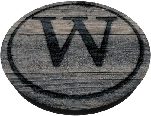 Vista 2 de Letra W monograma inicial estilo madera rústico gris Woodgrain – PopSockets Grip y soporte para teléfonos y tabletas