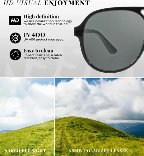 Vista 6 de NSSIW Lentes de sol estilo aviador retro para mujeres y hombres, polarizados vintage de los años 70 con protección UV