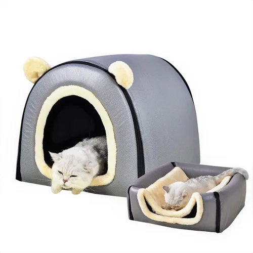 Vista 30 de Cama para gato o cama para perro, 2 formas de uso, casa de mascotas para interior con alfombra esponjosa, cubierta extraíble y lavable, fondo Grúas