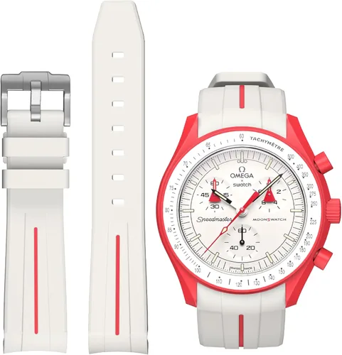 Vista 28 de Correas para reloj Moonswatch, correa de goma curvada sin huecos compatible con reloj Omega X Swatch Moonswatch Speedmaster/Rolex/SEIKO de 20mm