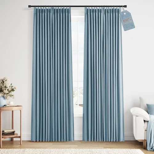 Vista 35 de Nanspring Cortinas plisadas de lino 100% opacas de 96 pulgadas de largo Natural
