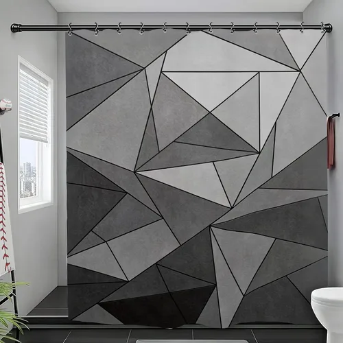 Vista 3 de Abstract Black Gray Geometric Bathroom Shower Curtain 60W by 71H Inch Modern Contemporary Neutral Minimalist Simple Triangle Polyester Fabric 12