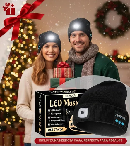 Vista 6 de HEYAXA Gorro Bluetooth con LED, Gorro de Música Inalámbrico con 4 LEDs Recargable por USB, Faro de Cabeza para Correr, Regalos para Navidad, Relleno