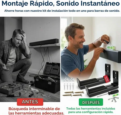 Vista 9 de Soporte universal de pared para barra de sonido (parte inferior plana), soporte de acero resistente de 33 libras, profundidad ajustable, incluye