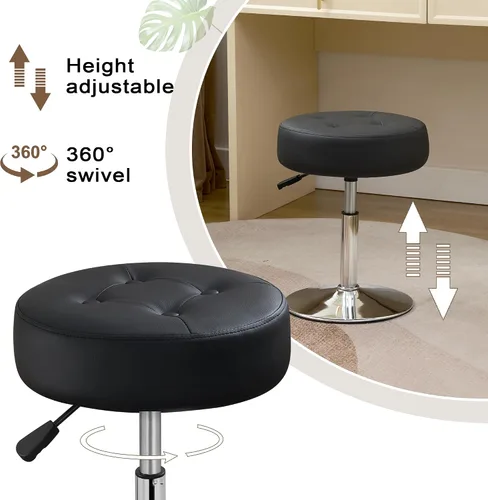 Vista 5 de Taburete Otomano Giratorio Silla para Sala de Maquillaje Taburete para Silla de Tocador Altura Ajustable Cuero Sintético Negro