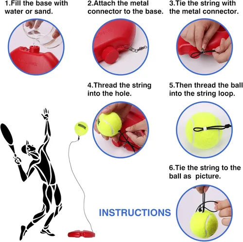 Vista 6 de Entrenador de tenis solo Teloon, pelota de rebote con cuerda para herramienta de entrenamiento de tenis para práctica personal para adultos o niños