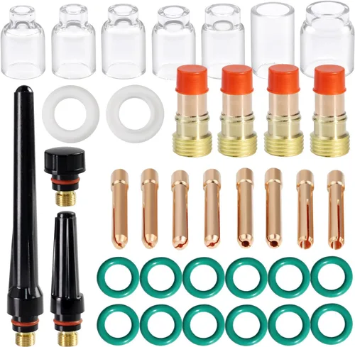 Vista 10 de Kit de 31 piezas de lente de gas TIG de soldadura con copa de vidrio 4# 5# 6# 7# 8# 10# 12# para WP-17/18/26