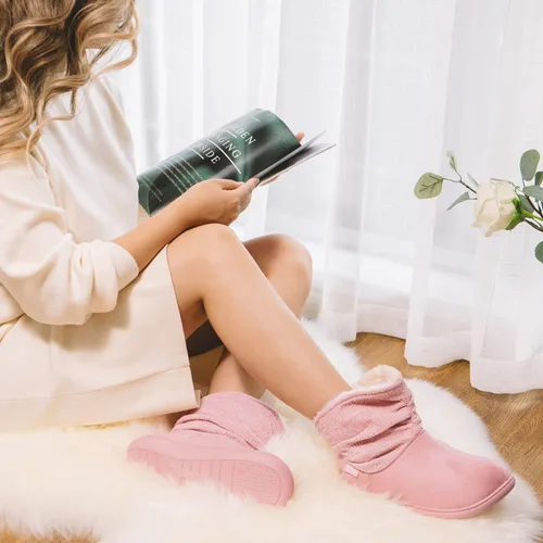 Vista 2 de LongBay Pantuflas de punto de chenilla cálidas para mujer, de espuma viscoelástica, cómodas, de gamuza, esponjosas, de espuma viscoelástica, botas