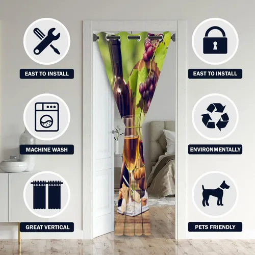 Vista 3 de Cortinas opacas románticas rústicas para puerta de vino de uva de granja para puertas de entrada, cortina opaca romántica para armario de dormitorio