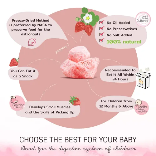 Vista 3 de Wel-B Fruta liofilizada, fresas frescas con yogur liofilizado a chips crujientes, aperitivo saludable para niños y adultos con sabor natural