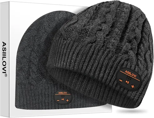 Vista 10 de gorro con Bluetooth 5.0, inalámbrico, de punto, gorro de invierno con micrófono incorporado desmontable, con altavoces estéreo HD, para exteriores