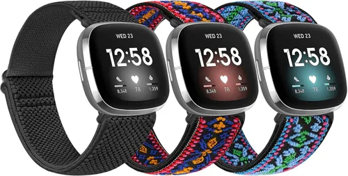 Vista 14 de Paquete de 3 correas elásticas de nailon compatibles con Fitbit Versa 4/Versa 3/Sense 2/Sense, suave, ajustable, transpirable, correas de repuesto
