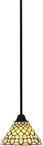Vista 203 de Toltec Lighting Paramount - Mini colgante de 1 luz en acabado negro mate con cristal de arte perla de 7 pulgadas y estilo negro
