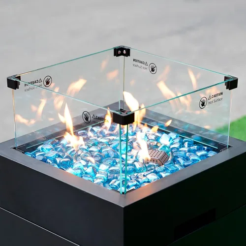 Vista 5 de Mr. Fireglass Cubos de vidrio para fuego de 1 pulgada para chimenea, hoguera y paisajismo, 10 libras de alto brillo azul caribeño