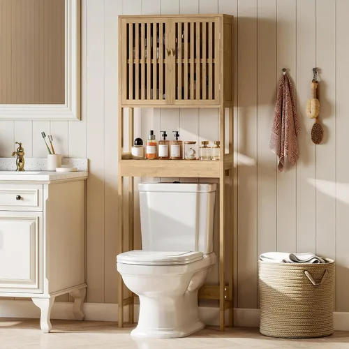 Vista 2 de Bamboo Over-the-Toilet Storage Cabinet with Adjustable Shelf, Natural