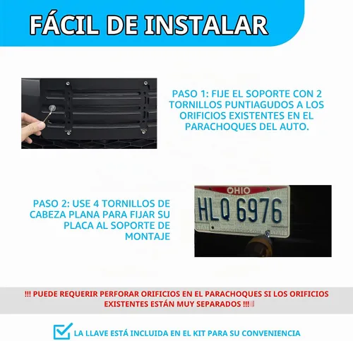 Vista 4 de Soporte de placa de parachoques delantero para Mazda 2000-2025, 2026, juego de soportes de placa con 6 tornillos únicos y kit de llave, kit