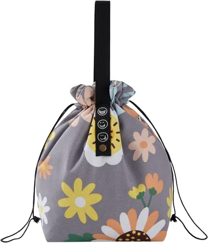 Vista 9 de Bolsa de almuerzo de lona con cordón, con aislamiento, estilo bento, reutilizable y duradera para mujeres Perfecta para la oficina, la escuela