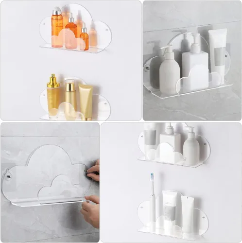 Vista 4 de Zerodeko Estante de almacenamiento en la nube de 11.81 x 6.49 x 2.75 pulgadas, estante de pared flotante para baño, organizador de almacenamiento