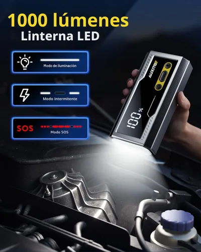 Vista 6 de AUXITO Arrancador de 6000A, arrancador de batería de coche de 12V, hasta todos los motores de gasolina y diésel de 12L con pantalla LED, caja