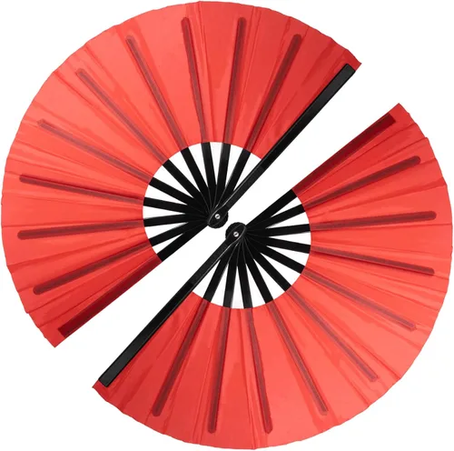 Vista 28 de QIRMIZI Abanico grande plegable para rave – Abanicos de tela de nailon, abanicos retro vintage para kung fu, tai chi, danza, festivales de música