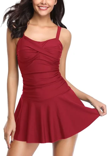 Vista 28 de SHEKINI Traje de baño de una pieza con falda fruncida cruzada para mujer Vestido de baño Traje de baño Albaricoque - Bw