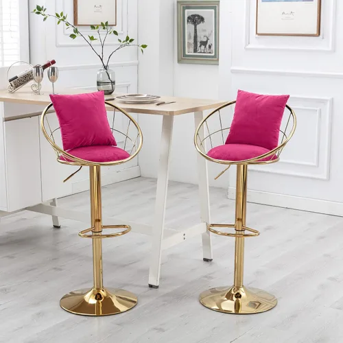 Vista 10 de Polibi Juego de 2 sillas de bar giratorias de terciopelo con rotación de 360 grados con base dorada pura, altura de asiento ajustable de 23.25 a