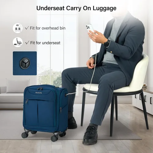 Vista 13 de Hanke Equipaje de mano para debajo del asiento con ruedas, maleta pequeña ligera aprobada por aerolíneas de 16 pulgadas, bolsa de viaje