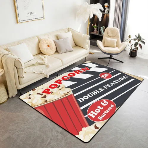 Vista 15 de Homewish Alfombra antideslizante de cine de teatro, alfombra de película retro con palomitas de maíz para interiores, alfombra de entrada, noche