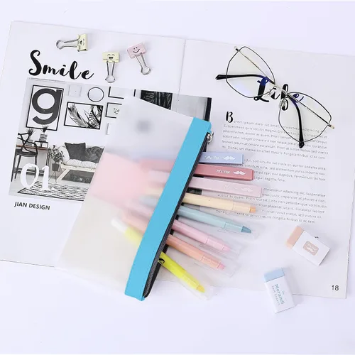 Vista 8 de Mr. Pen - Estuche transparente para lápices, 3 unidades, tonos azules, bolsas para lápices, estuche de maquillaje transparente