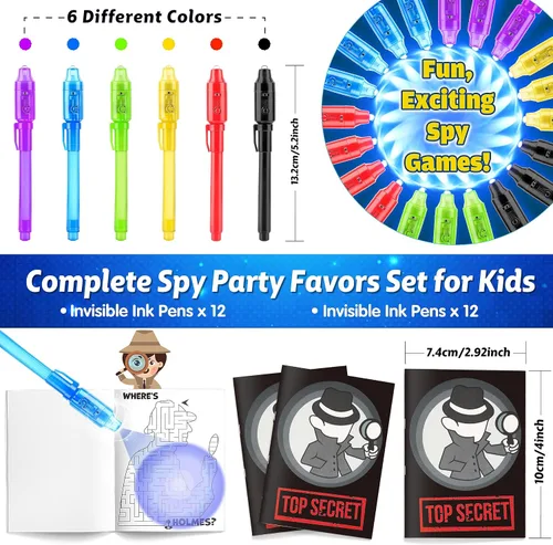 Vista 5 de Joycover 12 bolígrafos de tinta invisible con luz UV para niños, bolígrafos espía y cuaderno, recuerdos de fiesta de cumpleaños para niños de 4 a 8