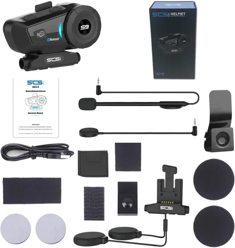 Vista 8 de S-9 - Auriculares Bluetooth para casco de motocicleta de 6,561.7 ft, 6 intercomunicadores, auriculares Bluetooth para motocicleta con cancelación