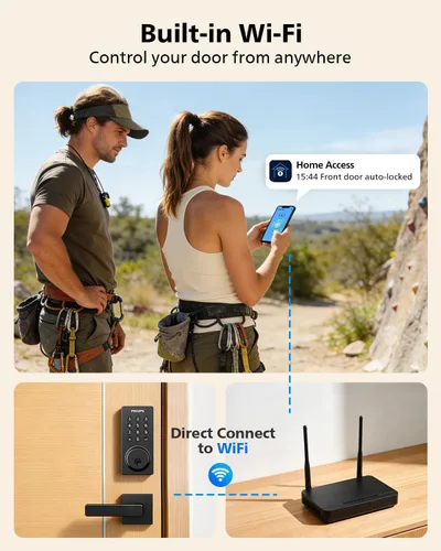 Vista 2 de Philips Cerradura de puerta inteligente WiFi con asa, control remoto con aplicación WiFi integrada, cerraduras de puerta de entrada sin llave
