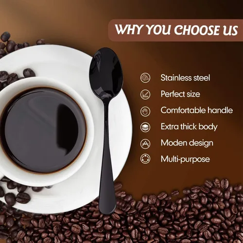Vista 2 de 8pcs Demitasse Espresso Cucharas, 4.9 pulgadas de acero inoxidable Mini cuchara de café cucharas pequeñas para postre (negro)