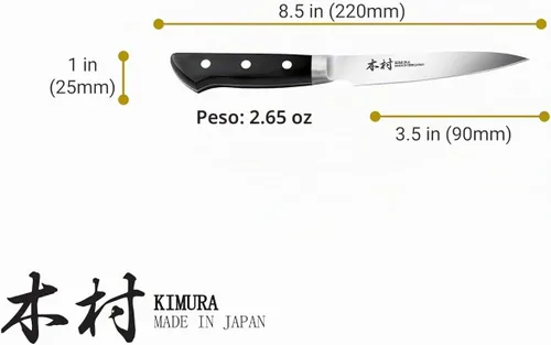 Vista 4 de Kimura Cuchillo de pelar, [fabricado en Japón], cuchillo de chef profesional de 3.5 pulgadas, cuchillos de cocina de acero inoxidable de molibdeno