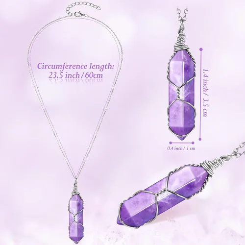 Vista 2 de Yaomiao - 5 piezas hexagonales de cristal puntiagudo cuarzo collares naturales de piedras preciosas curativas de energía natural con alambre
