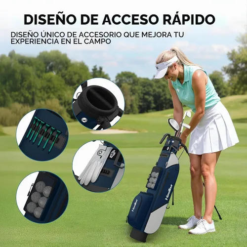 Vista 6 de Bolsa de golf ultraligera Premium Par 3 con doble correa, 6 bolsillos con cremallera para campos ejecutivos y par 3 Azul ártico